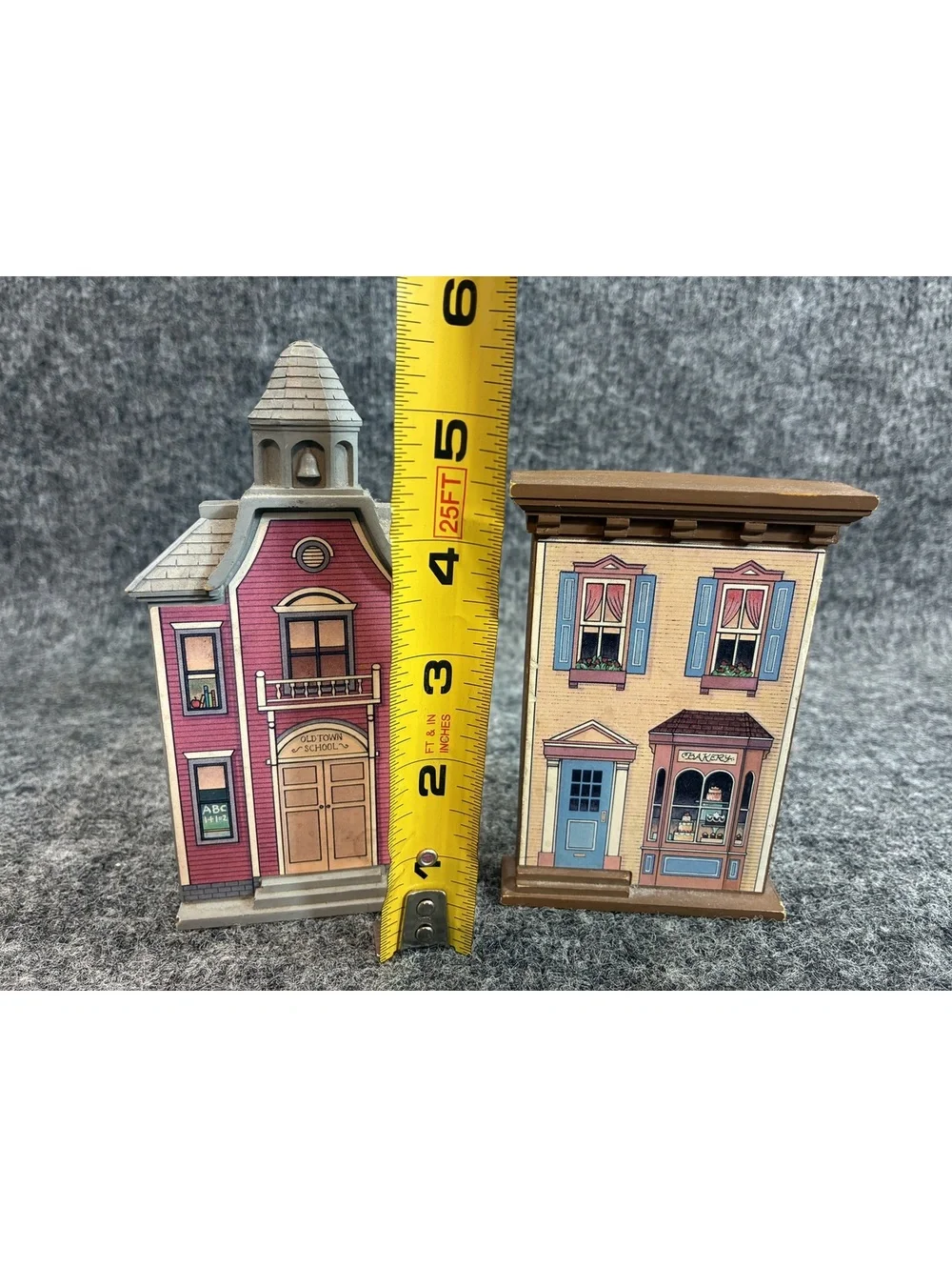 Vintage Ashley & Ross Wooden Miniature Schoolhouse and Bakery Building Set